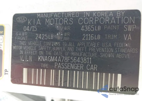 2015 Kia Optima Lx from USA, damaged, VIN KNAGM4A78F5643811